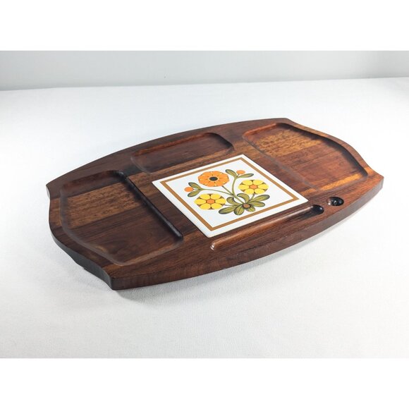 1970s wooden cheese board 18 x 12", decorative wooden charcuterie tray with - Picture 3 of 10